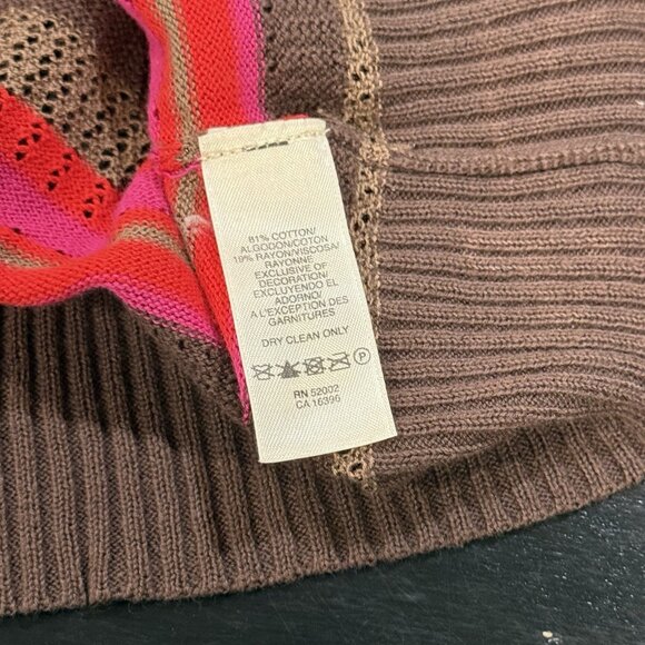 Y2K DKNY Jeans Brown Pink Red Striped Long Sleeve Henley Sweater Womens XL - Picture 8 of 11